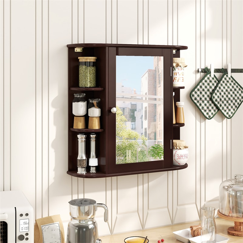 Bathroom Medicine Cabinet with Mirror, Space Saving Wall Mounted Storage Organizer with Mirrored Door, 4 Internal Shelves & 6 Open Side Shelves