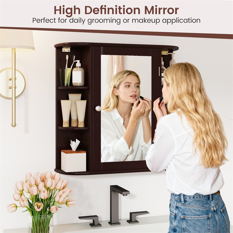 Bathroom Medicine Cabinet with Mirror, Space Saving Wall Mounted Storage Organizer with Mirrored Door, 4 Internal Shelves & 6 Open Side Shelves