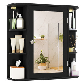Bathroom Medicine Cabinet with Mirror, Space Saving Wall Mounted Storage Organizer with Mirrored Door, 4 Internal Shelves & 6 Open Side Shelves