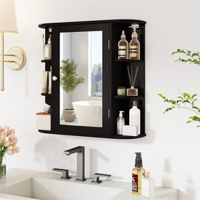 Bathroom Medicine Cabinet with Mirror, Space Saving Wall Mounted Storage Organizer with Mirrored Door, 4 Internal Shelves & 6 Open Side Shelves