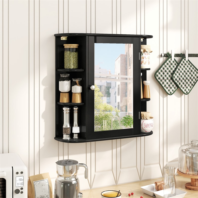 Bathroom Medicine Cabinet with Mirror, Space Saving Wall Mounted Storage Organizer with Mirrored Door, 4 Internal Shelves & 6 Open Side Shelves