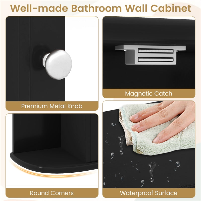 Bathroom Medicine Cabinet with Mirror, Space Saving Wall Mounted Storage Organizer with Mirrored Door, 4 Internal Shelves & 6 Open Side Shelves