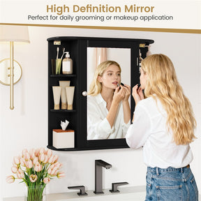 Bathroom Medicine Cabinet with Mirror, Space Saving Wall Mounted Storage Organizer with Mirrored Door, 4 Internal Shelves & 6 Open Side Shelves