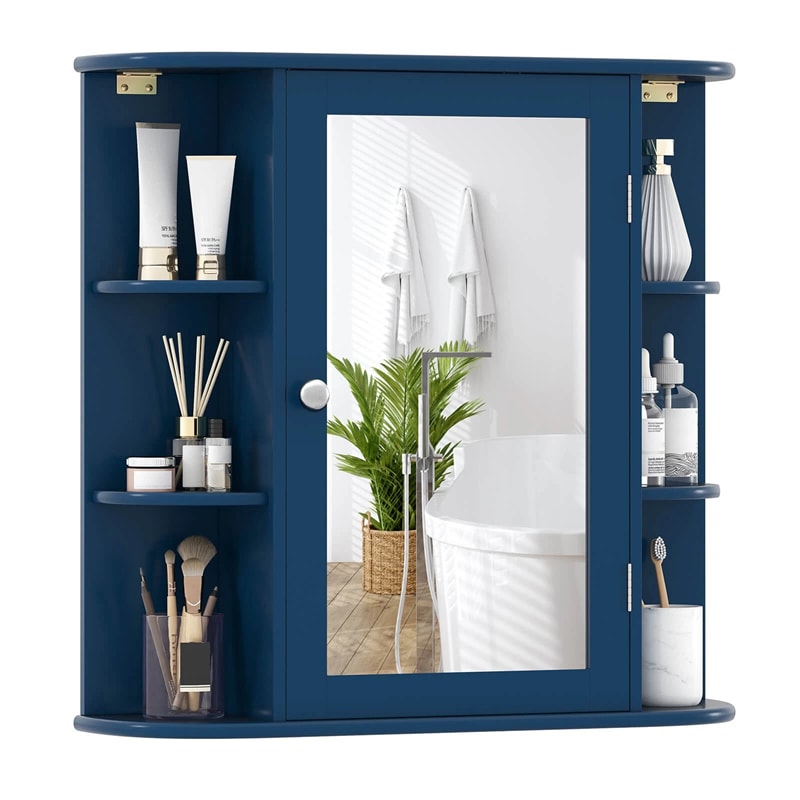 Bathroom Medicine Cabinet with Mirror, Space Saving Wall Mounted Storage Organizer with Mirrored Door, 4 Internal Shelves & 6 Open Side Shelves