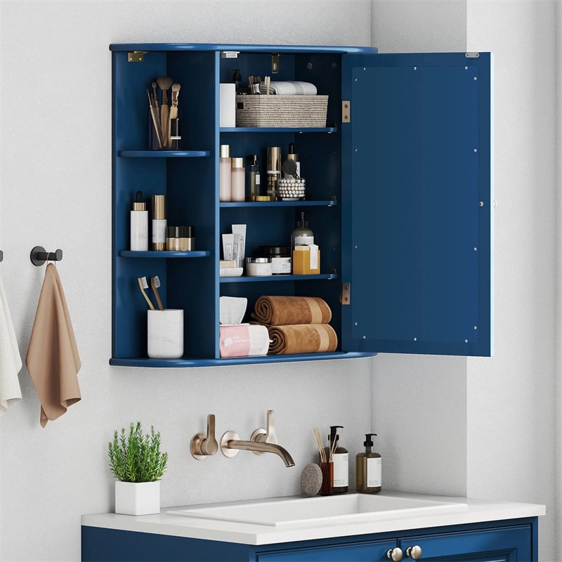 Bathroom Medicine Cabinet with Mirror, Space Saving Wall Mounted Storage Organizer with Mirrored Door, 4 Internal Shelves & 6 Open Side Shelves