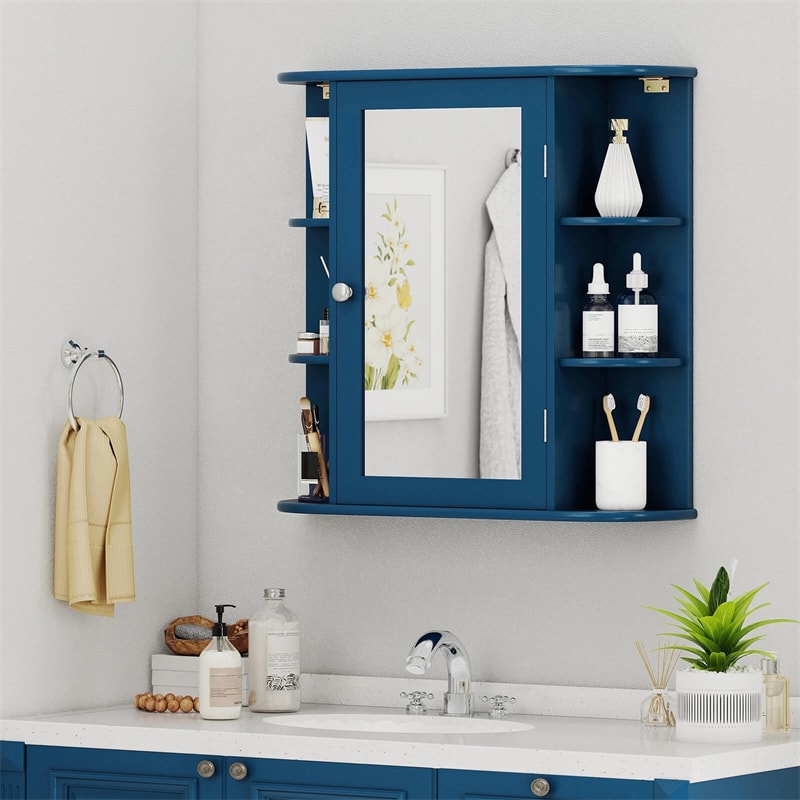 Bathroom Medicine Cabinet with Mirror, Space Saving Wall Mounted Storage Organizer with Mirrored Door, 4 Internal Shelves & 6 Open Side Shelves