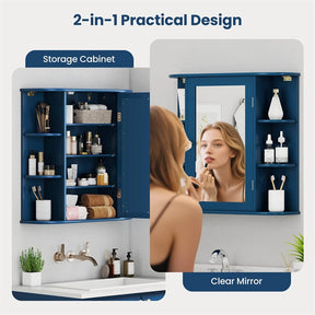 Bathroom Medicine Cabinet with Mirror, Space Saving Wall Mounted Storage Organizer with Mirrored Door, 4 Internal Shelves & 6 Open Side Shelves
