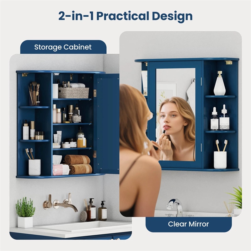 Bathroom Medicine Cabinet with Mirror, Space Saving Wall Mounted Storage Organizer with Mirrored Door, 4 Internal Shelves & 6 Open Side Shelves