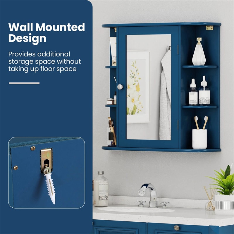 Bathroom Medicine Cabinet with Mirror, Space Saving Wall Mounted Storage Organizer with Mirrored Door, 4 Internal Shelves & 6 Open Side Shelves