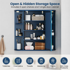 Bathroom Medicine Cabinet with Mirror, Space Saving Wall Mounted Storage Organizer with Mirrored Door, 4 Internal Shelves & 6 Open Side Shelves