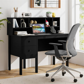 48" Home Office Desk with Power Outlets, USB & Type-C Charging Station, Modern Writing Desk w/ 5-Cubby Hutch & Drawers for Study Makeup Vanity