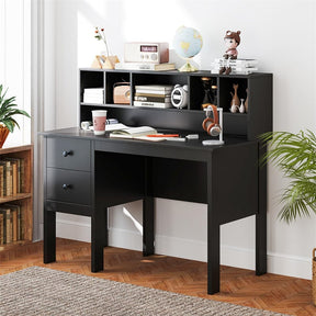 48" Home Office Desk with Power Outlets, USB & Type-C Charging Station, Modern Writing Desk w/ 5-Cubby Hutch & Drawers for Study Makeup Vanity