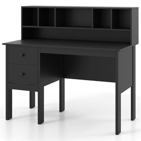 48" Home Office Desk with Power Outlets, USB & Type-C Charging Station, Modern Writing Desk w/ 5-Cubby Hutch & Drawers for Study Makeup Vanity