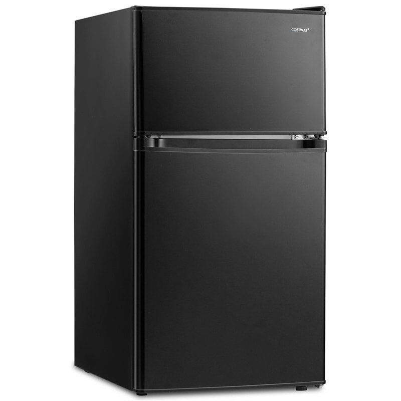 3.2 Cu.Ft Compact Refrigerator, Reversible 2-Door Mini Fridge with Freezer, Adjustable Temp & Removable Shelves for Dorm, Apartment, Office