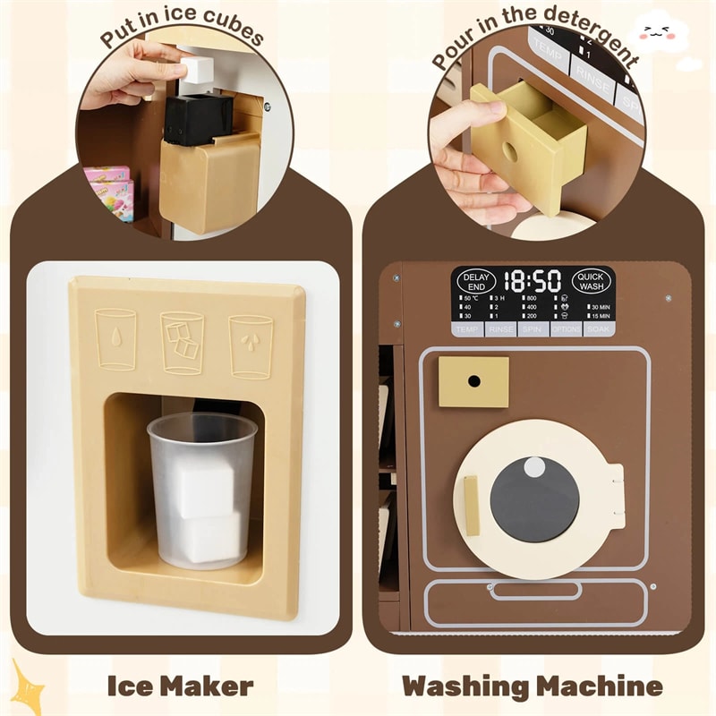 Corner Kids Kitchen Playset with Trash Can, Real Lights & Sounds, 2-Door Fridge, 22 Accessories, Wooden Pretend Play Kitchen for Toddlers 3+