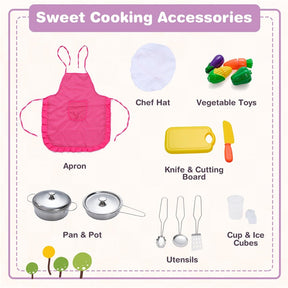 Corner Wooden Kids Kitchen Playset, Little Chef Pretend Toy Kitchen Set w/ Microwave, Range Hood, Washing Basin, Lights & Sounds for Toddlers