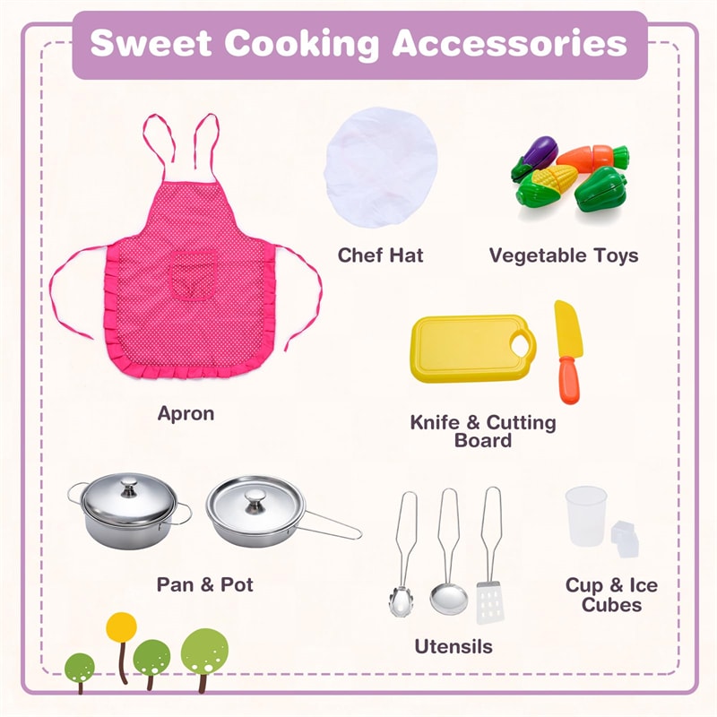 Corner Wooden Kids Kitchen Playset, Little Chef Pretend Toy Kitchen Set w/ Microwave, Range Hood, Washing Basin, Lights & Sounds for Toddlers