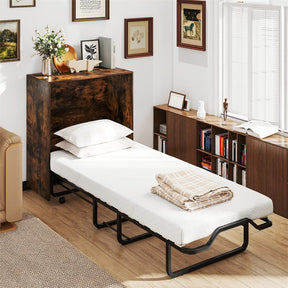 Cot Size Murphy Bed Cabinet with Mattress, 74"x31" Fold-Down Bed with Storage, Lockable Wheels & Metal Frame for Adults, Guests