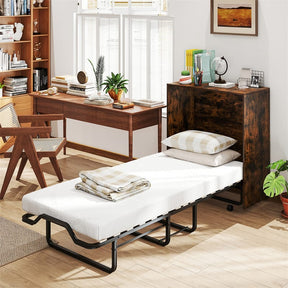 Cot Size Murphy Bed Cabinet with Mattress, 74"x31" Fold-Down Bed with Storage, Lockable Wheels & Metal Frame for Adults, Guests
