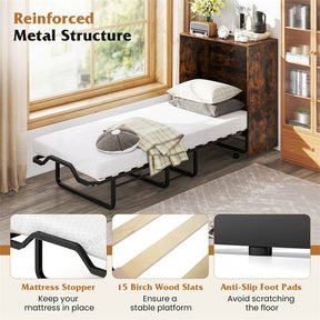 Cot Size Murphy Bed Cabinet with Mattress, 74"x31" Fold-Down Bed with Storage, Lockable Wheels & Metal Frame for Adults, Guests