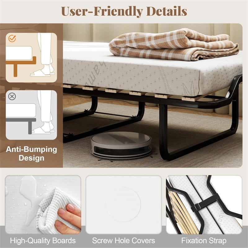 Cot Size Murphy Cabinet Bed with Mattress, 2-in-1 Folding Rollaway Guest Bed into Storage Cabinet with Lockable Wheels for Home Office