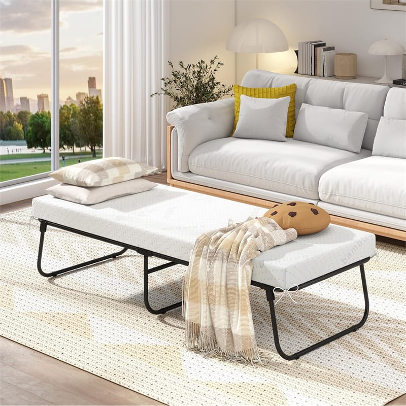 Cot Size Rollaway Guest Bed with Memory Foam Mattress, 75"x31" Portable Folding Bed with Heavy-Duty Metal Frame for Home Office Small Spaces