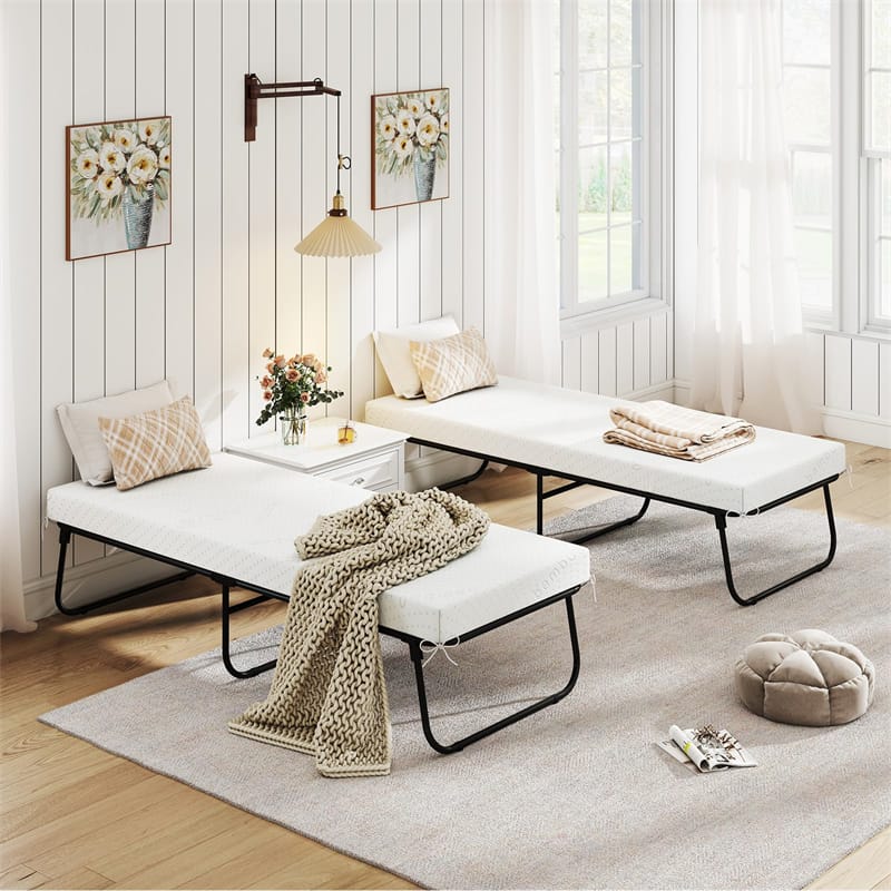 Cot Size Rollaway Guest Bed with Memory Foam Mattress, 75"x31" Portable Folding Bed with Heavy-Duty Metal Frame for Home Office Small Spaces