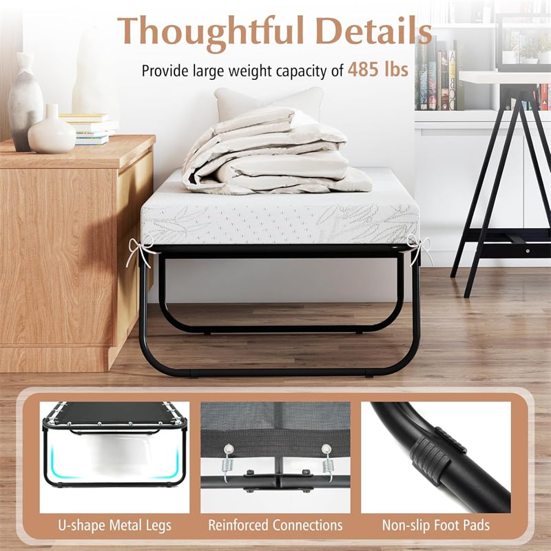 Cot Size Rollaway Guest Bed with Memory Foam Mattress, 75"x31" Portable Folding Bed with Heavy-Duty Metal Frame for Home Office Small Spaces