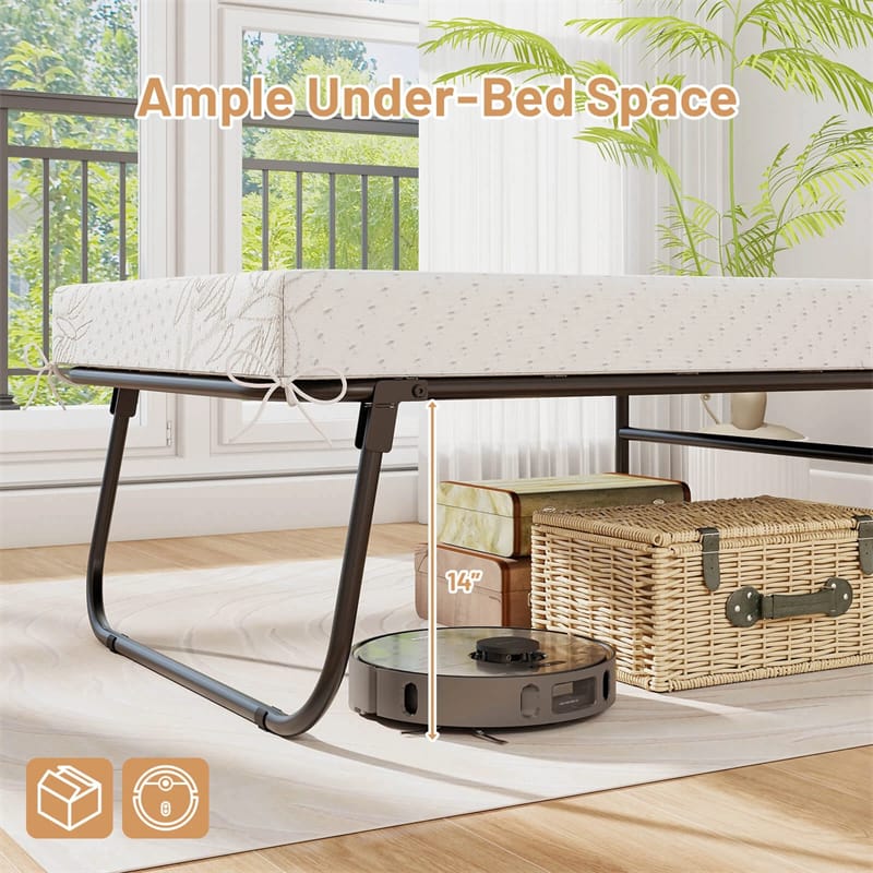 Cot Size Rollaway Guest Bed with Memory Foam Mattress, 75"x31" Portable Folding Bed with Heavy-Duty Metal Frame for Home Office Small Spaces