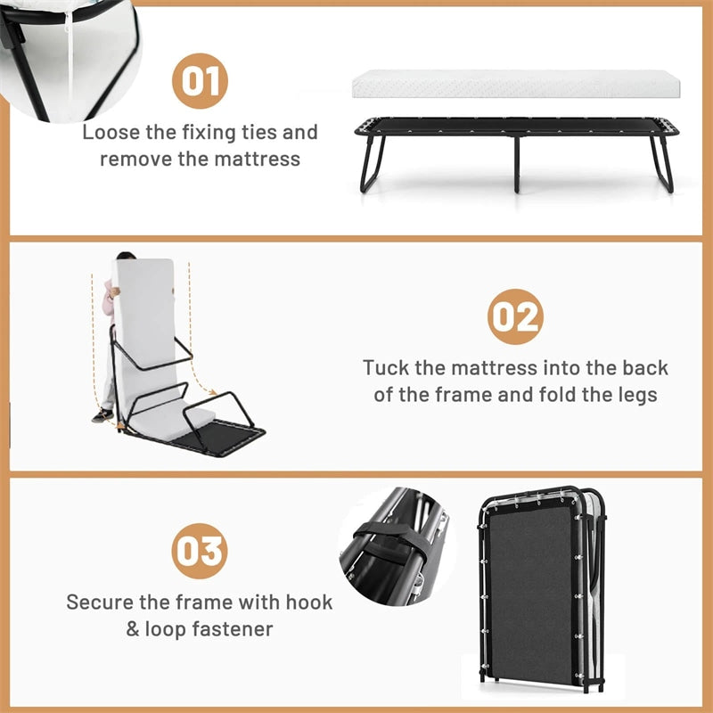 Cot Size Rollaway Guest Bed with Memory Foam Mattress, 75"x31" Portable Folding Bed with Heavy-Duty Metal Frame for Home Office Small Spaces