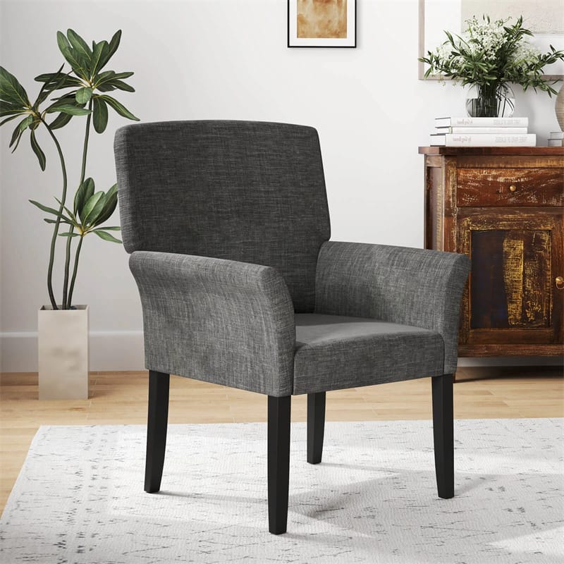 Fabric Upholstered Executive Guest Chair, Waiting Room Reception Chair with Padded Arms & Solid Rubber Wood Legs for Office Meeting Rooms