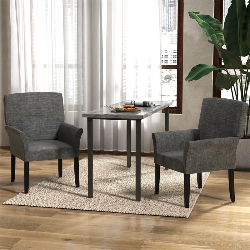 Fabric Upholstered Executive Guest Chair, Waiting Room Reception Chair with Padded Arms & Solid Rubber Wood Legs for Office Meeting Rooms