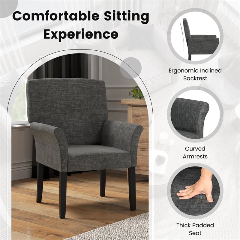 Fabric Upholstered Executive Guest Chair, Waiting Room Reception Chair with Padded Arms & Solid Rubber Wood Legs for Office Meeting Rooms