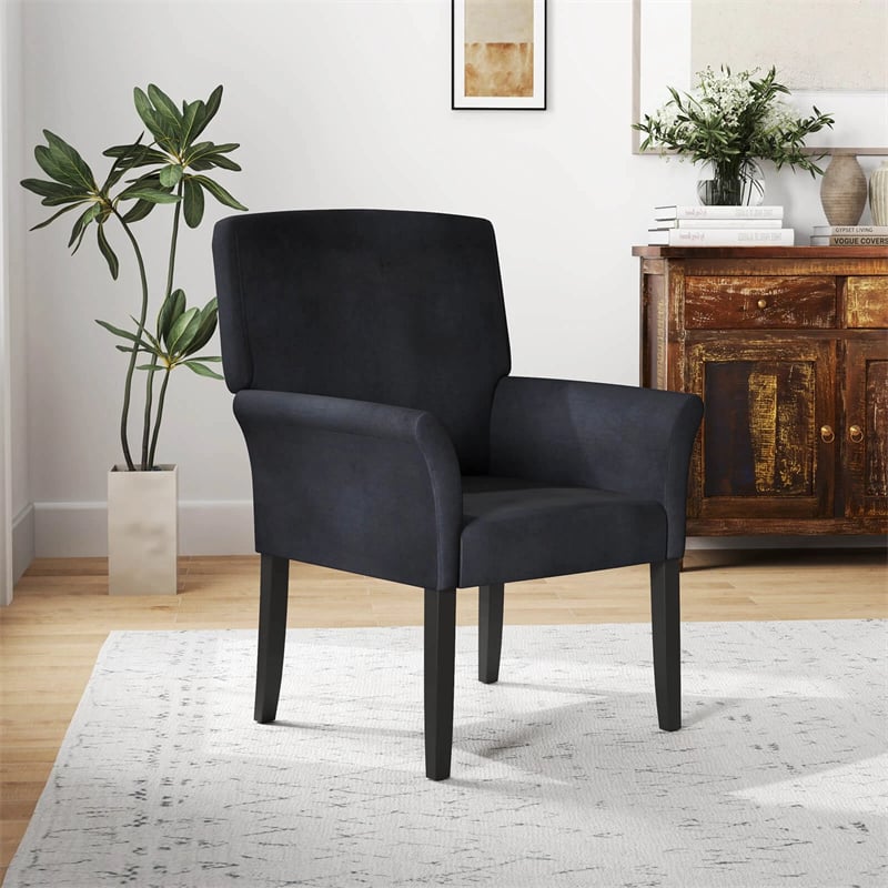 Fabric Upholstered Executive Guest Chair, Waiting Room Reception Chair with Padded Arms & Solid Rubber Wood Legs for Office Meeting Rooms