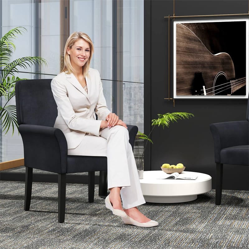 Fabric Upholstered Executive Guest Chair, Waiting Room Reception Chair with Padded Arms & Solid Rubber Wood Legs for Office Meeting Rooms