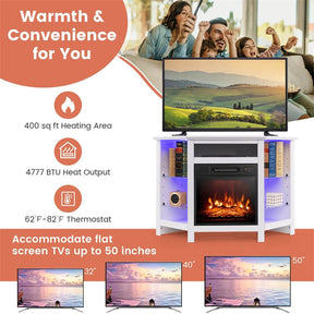 Modern Corner Fireplace TV Stand with LED Lights for TVs up to 50", Entertainment Center with Electric Fireplace & APP Control