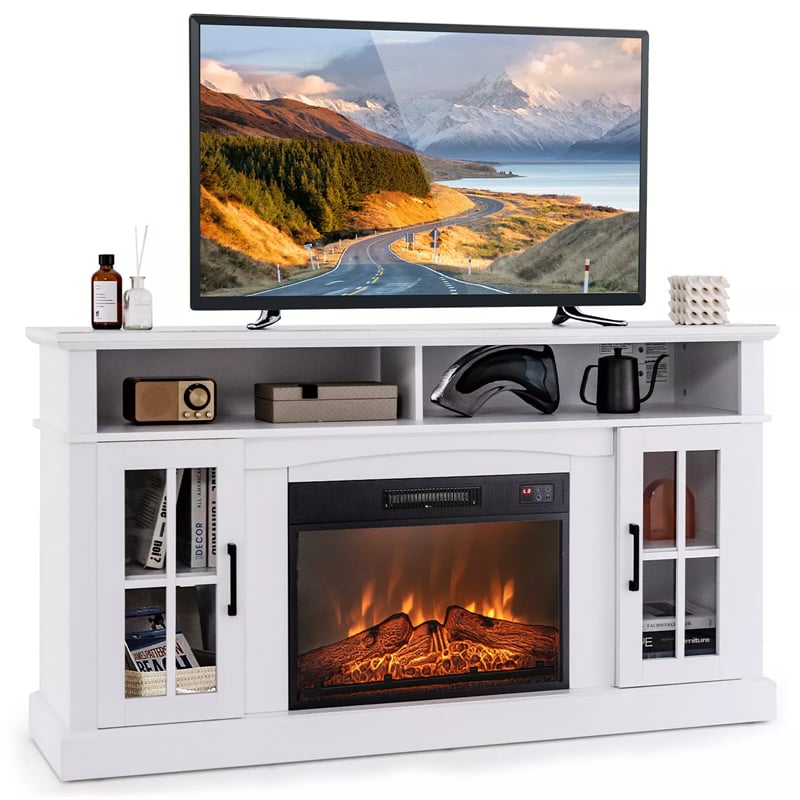 58" TV Console with 23" Fireplace Insert, Fireplace TV Stand for TVs up to 65 Inches, 1400W Electric Fireplace Heater