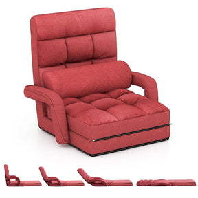 Foldable Floor Chair Recliner, Single Lazy Sofa with Ergonomic Armrest, Adjustable 5 Backrest Positions & Detachable Mat