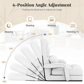 Foldable Massage Floor Chair Recliner, Single Lazy Sofa with Ergonomic Armrest, Adjustable 5 Backrest Positions & Detachable Mat
