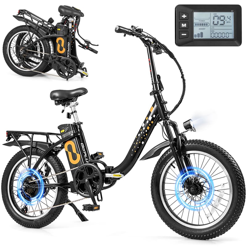 Folding Electric Bike for Adults with 20" Fat Tires, 750W Brushless Motor, 30MPH, 44-Mile Range, LCD Display & Fork Suspension for Snow/Sand Commuting