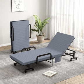 Folding Rollaway Bed with Mattress & Wheels for Adults, Portable Foldable Guest Bed with Adjustable 6 Position & Side Storage Pocket