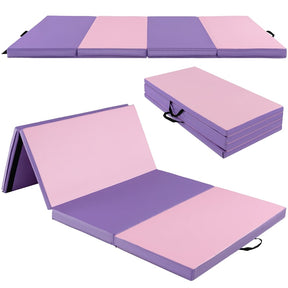 8' x 4' Anti-Tear Folding Gymnastics Mat for Yoga Fitness, 2" Thick 4-Panel Exercise Tumbling Mat with Carrying Handles