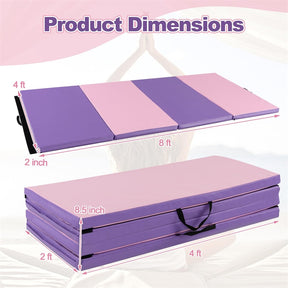 8' x 4' Anti-Tear Folding Gymnastics Mat for Yoga Fitness, 2" Thick 4-Panel Exercise Tumbling Mat with Carrying Handles