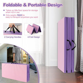 8' x 4' Anti-Tear Folding Gymnastics Mat for Yoga Fitness, 2" Thick 4-Panel Exercise Tumbling Mat with Carrying Handles