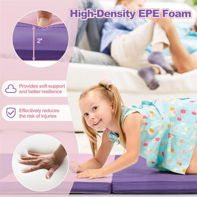 8' x 4' Anti-Tear Folding Gymnastics Mat for Yoga Fitness, 2" Thick 4-Panel Exercise Tumbling Mat with Carrying Handles