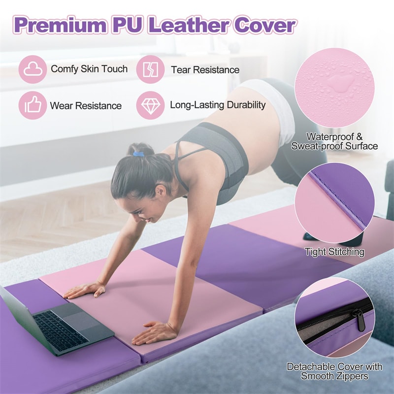 8' x 4' Anti-Tear Folding Gymnastics Mat for Yoga Fitness, 2" Thick 4-Panel Exercise Tumbling Mat with Carrying Handles