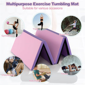 8' x 4' Anti-Tear Folding Gymnastics Mat for Yoga Fitness, 2" Thick 4-Panel Exercise Tumbling Mat with Carrying Handles