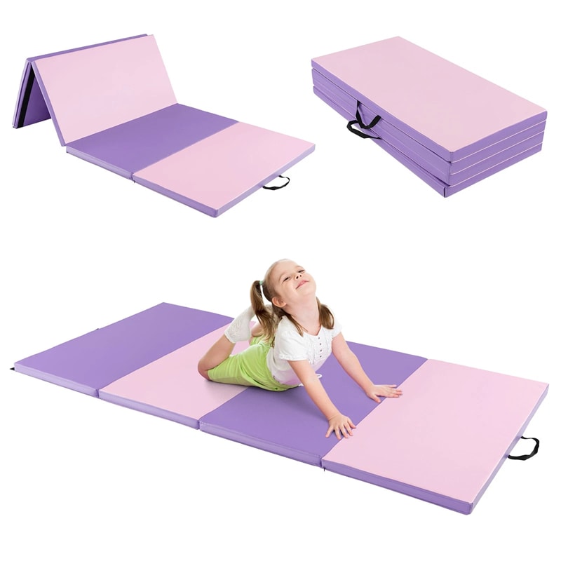 8' x 4' Anti-Tear Folding Gymnastics Mat for Yoga Fitness, 2" Thick 4-Panel Exercise Tumbling Mat with Carrying Handles