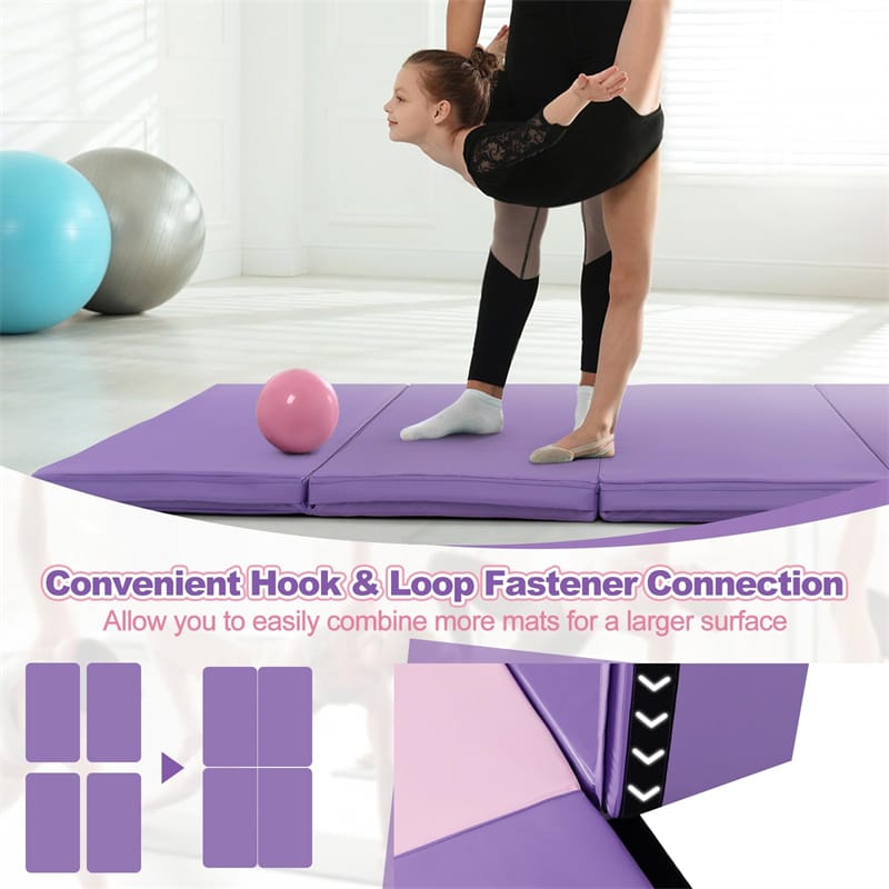 8' x 4' Anti-Tear Folding Gymnastics Mat for Yoga Fitness, 2" Thick 4-Panel Exercise Tumbling Mat with Carrying Handles