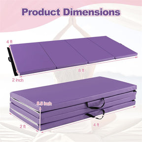 8' x 4' Anti-Tear Folding Gymnastics Mat for Yoga Fitness, 2" Thick 4-Panel Exercise Tumbling Mat with Carrying Handles